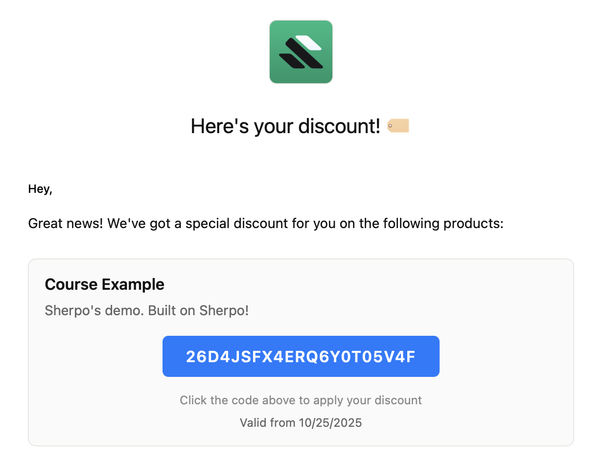 Automation coupon email Automation coupon email sent by Sherpo