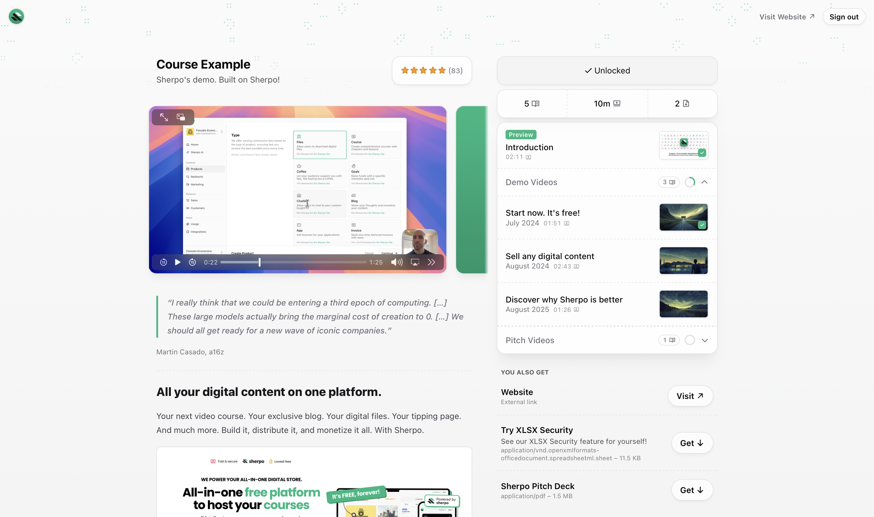 Example Course page Example of a Course product page with stats and syllabus