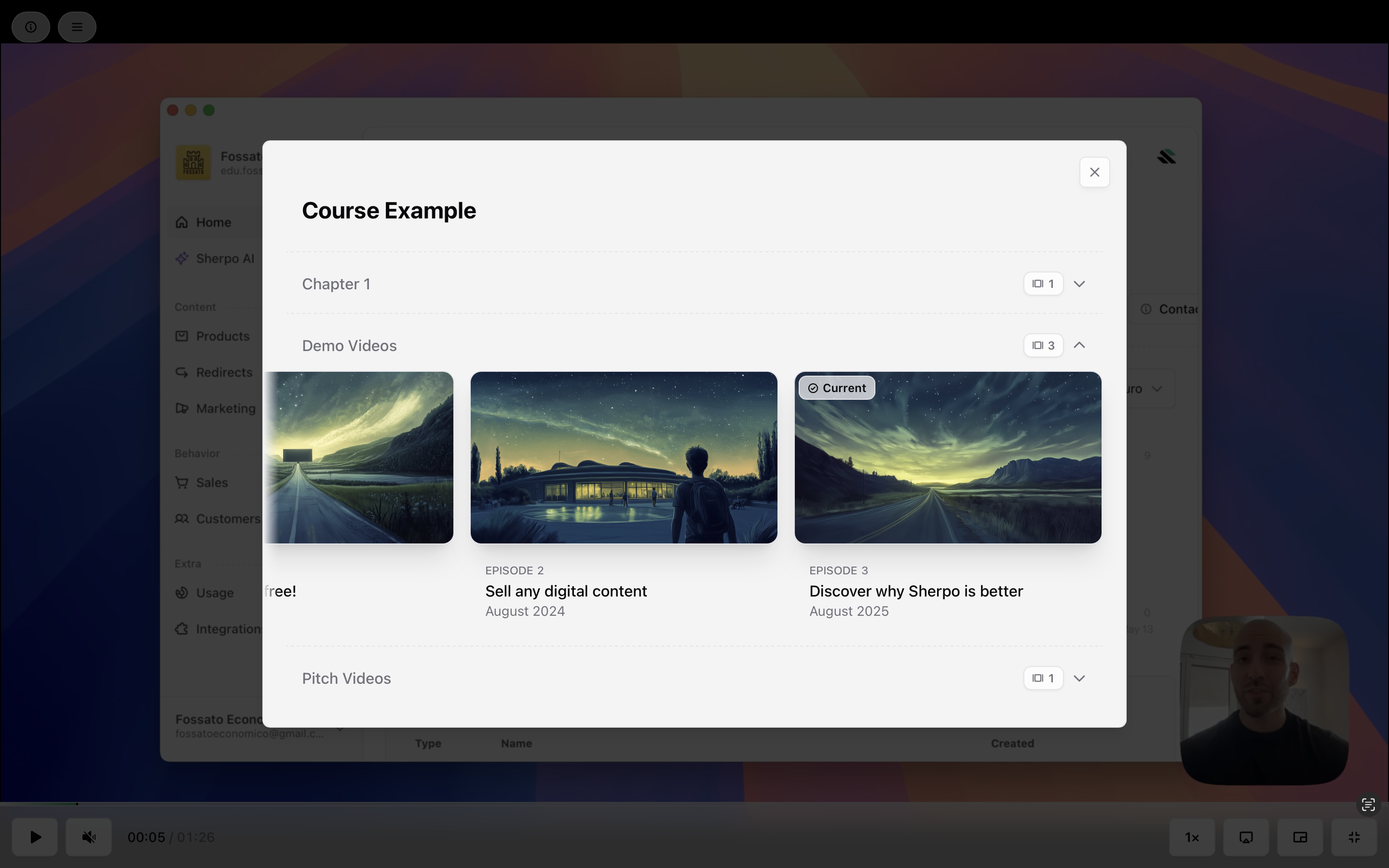 Chapters inside full-screen Full-screen with chapters panel