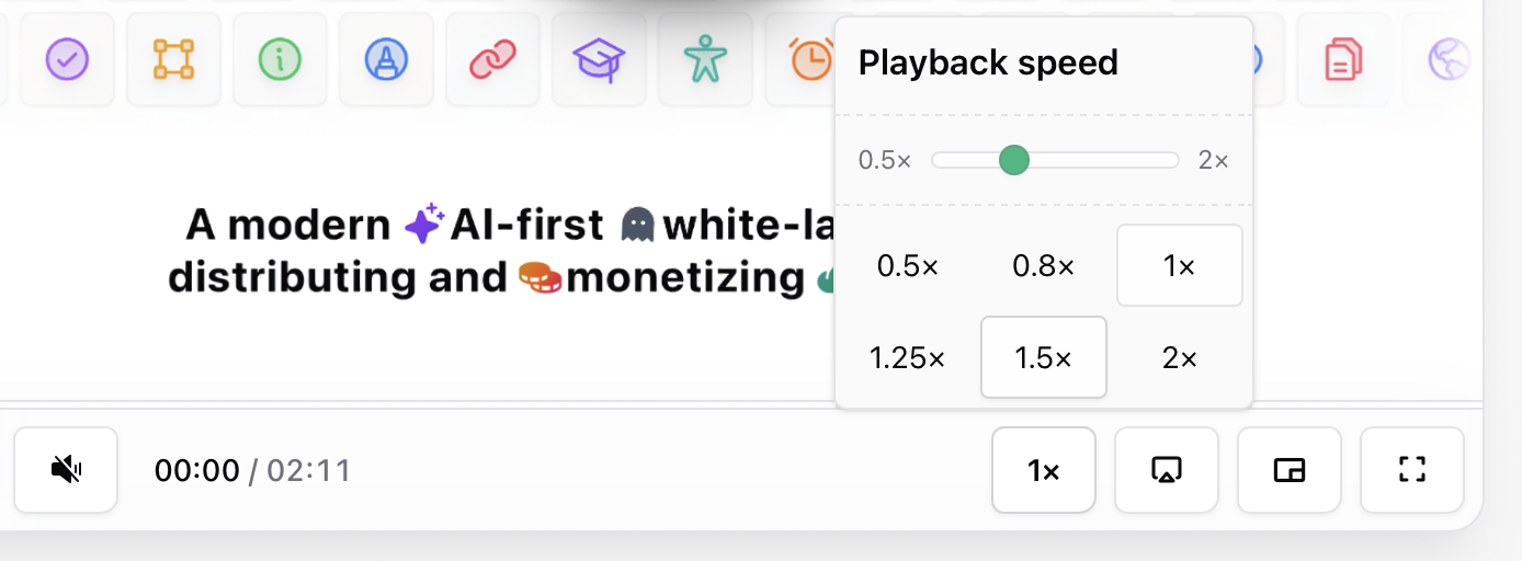 Video speed selector Video speed selector in Sherpo player