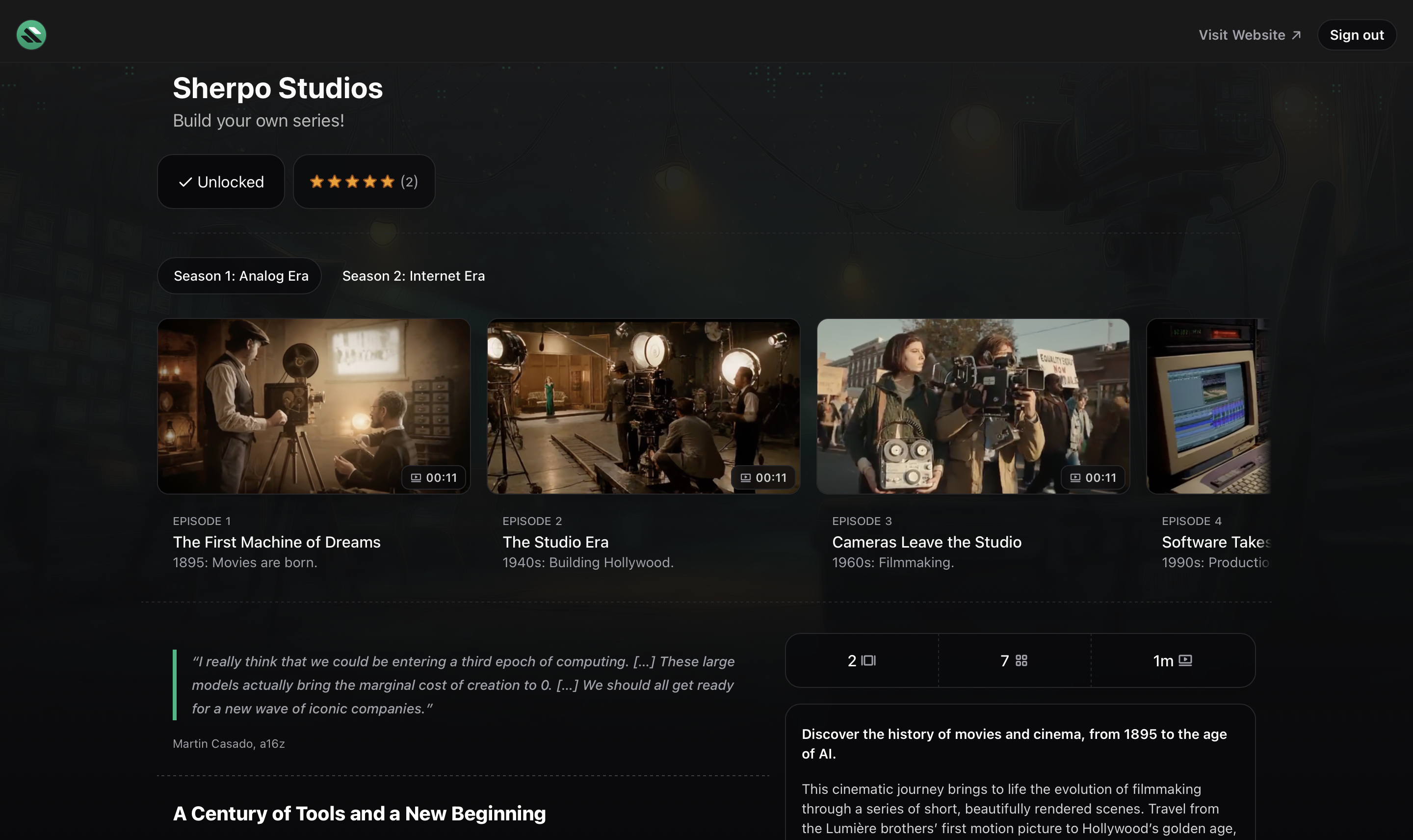 Series overview (unlocked) Unlocked Series overview with visible episodes