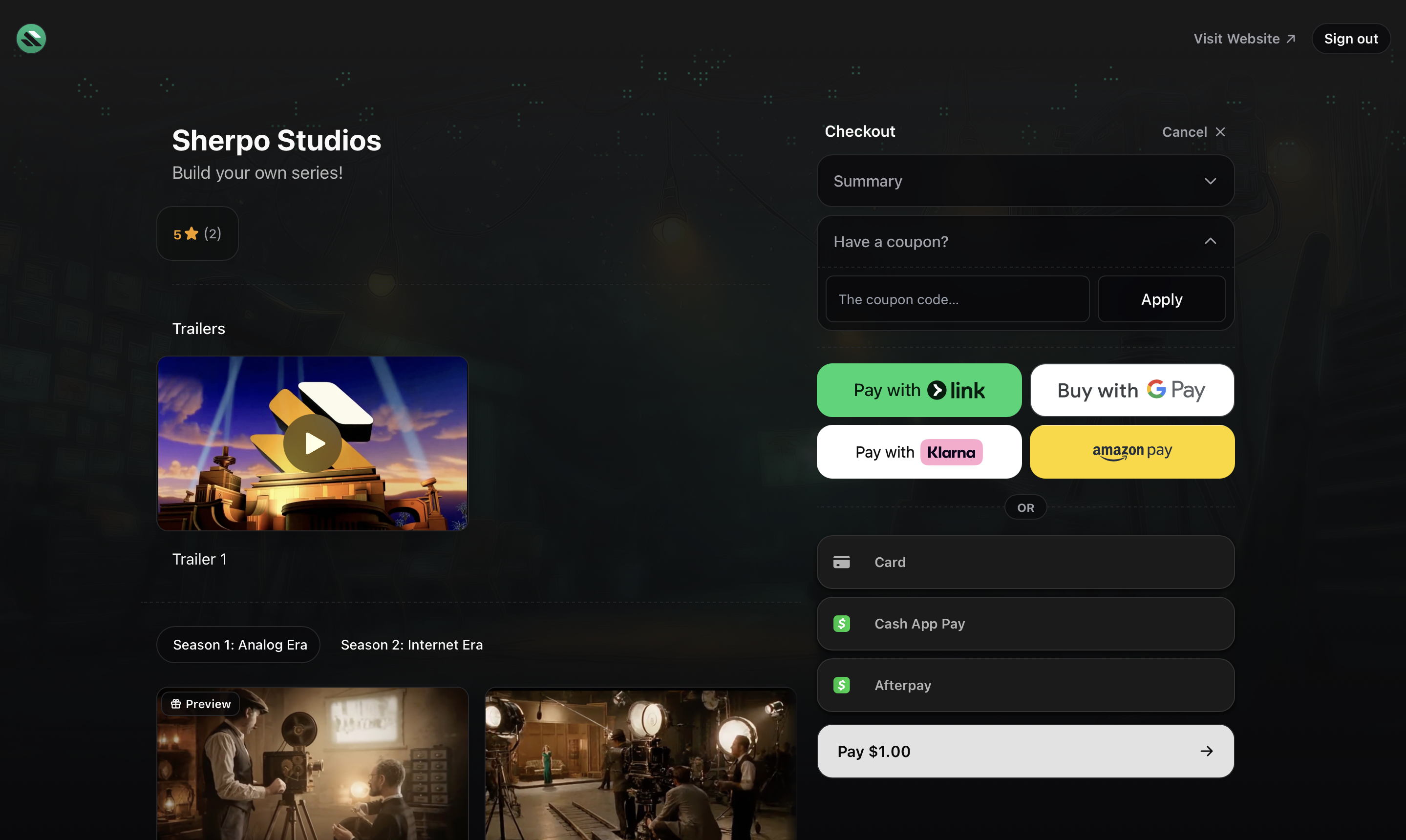 Series checkout Checkout page for Series product with payment options