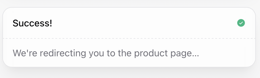 Payment success Payment success message