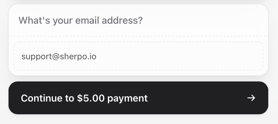 Entering email address for receipt Sherpo email address request in Goals checkout