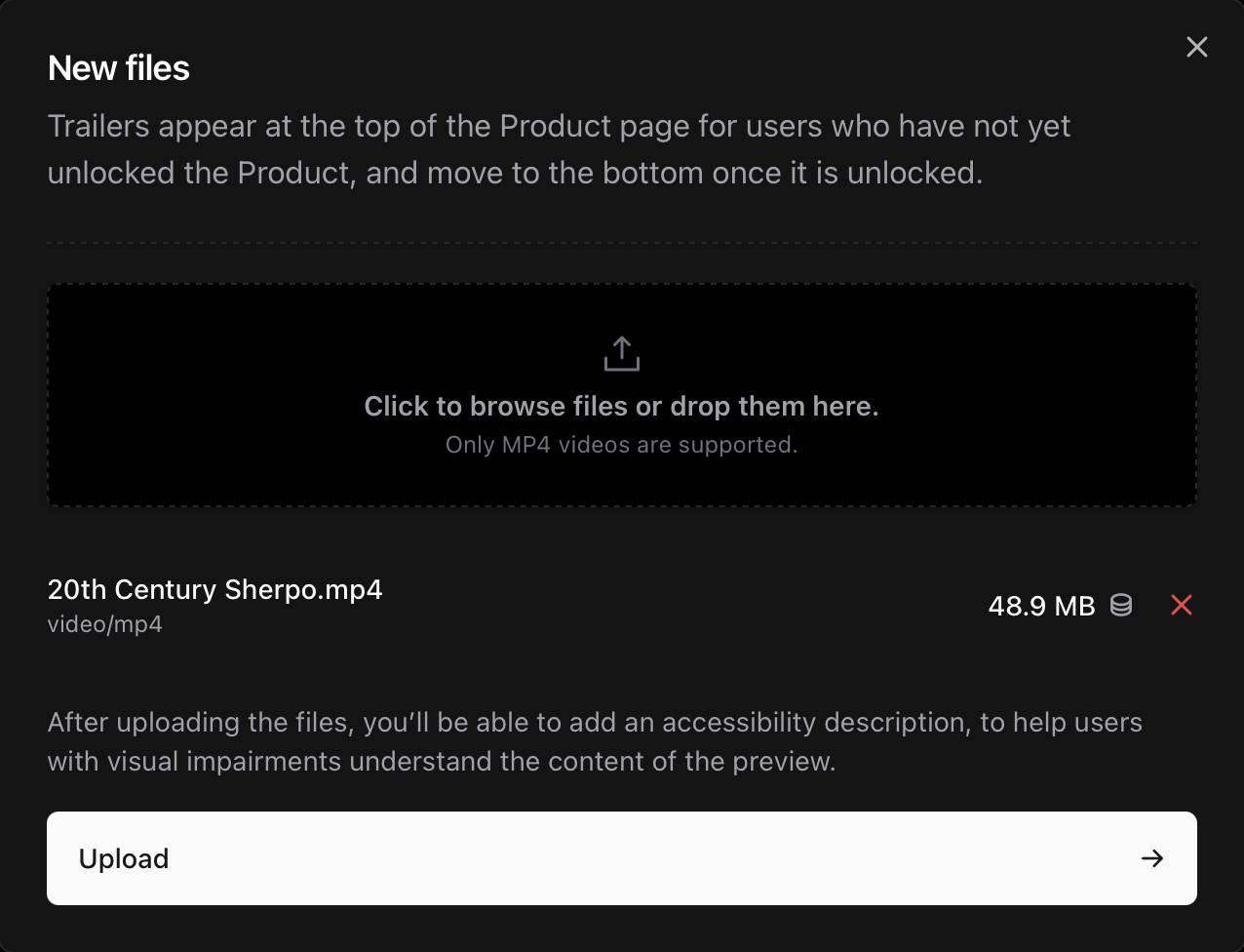 Upload trailer Upload trailer modal
