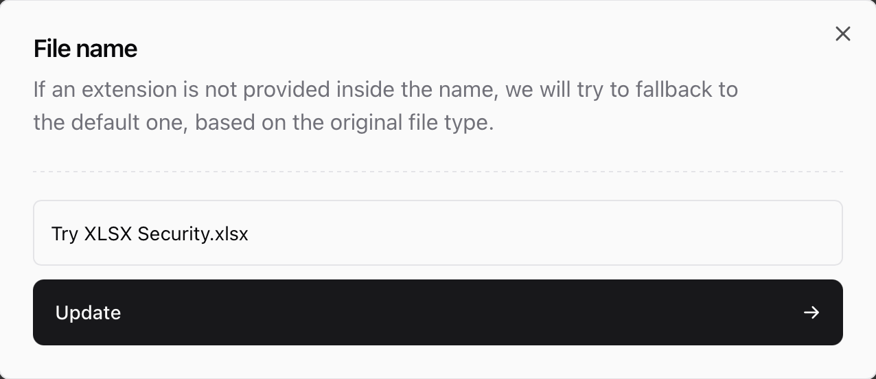 Renaming a file Rename file modal in Sherpo