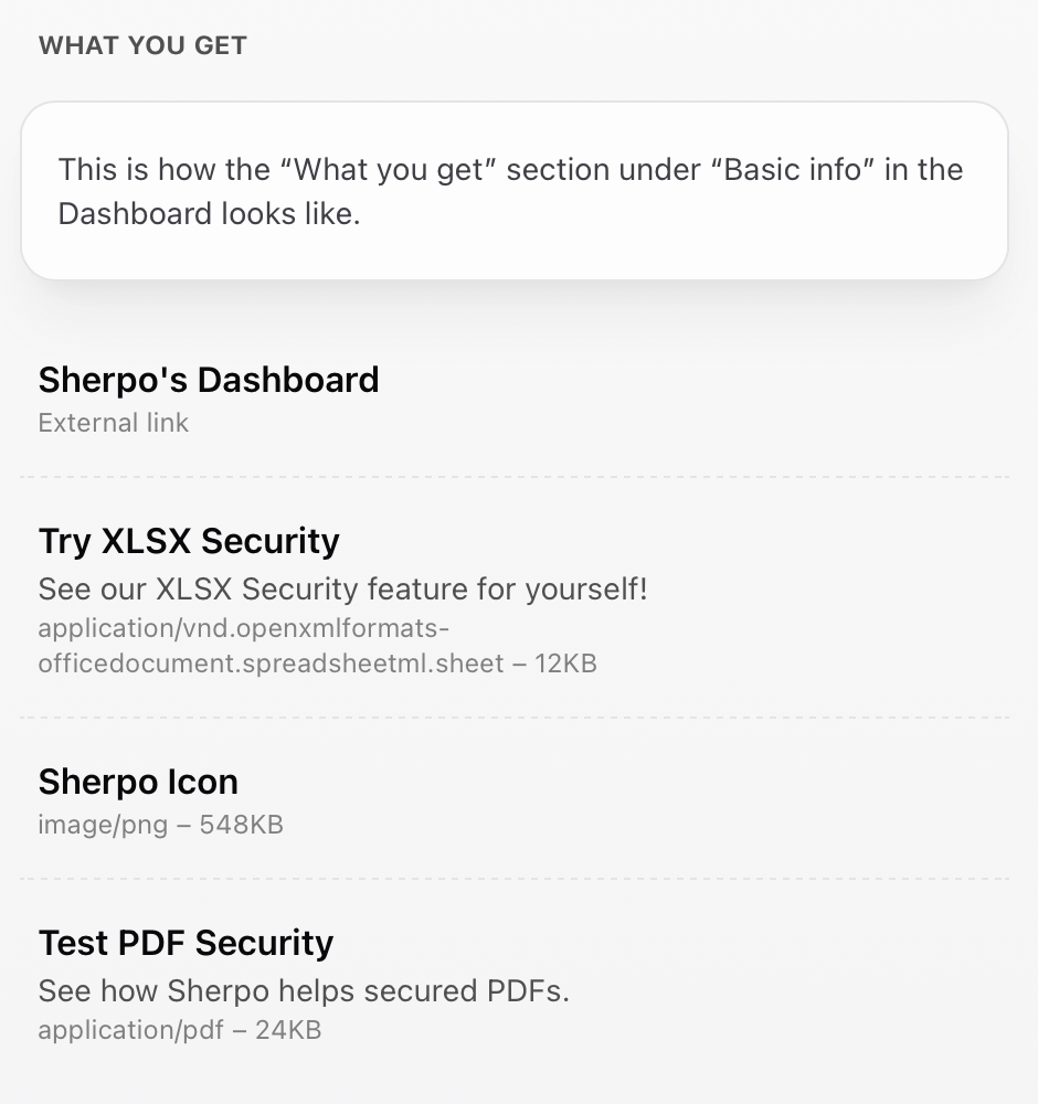 Downloads appearing on Sherpo homepage Download products shown on Sherpo homepage