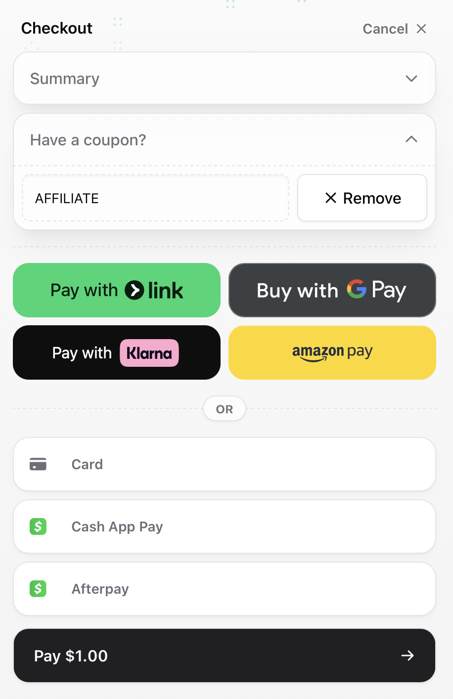 Payment methods Payment methods available in Sherpo checkout