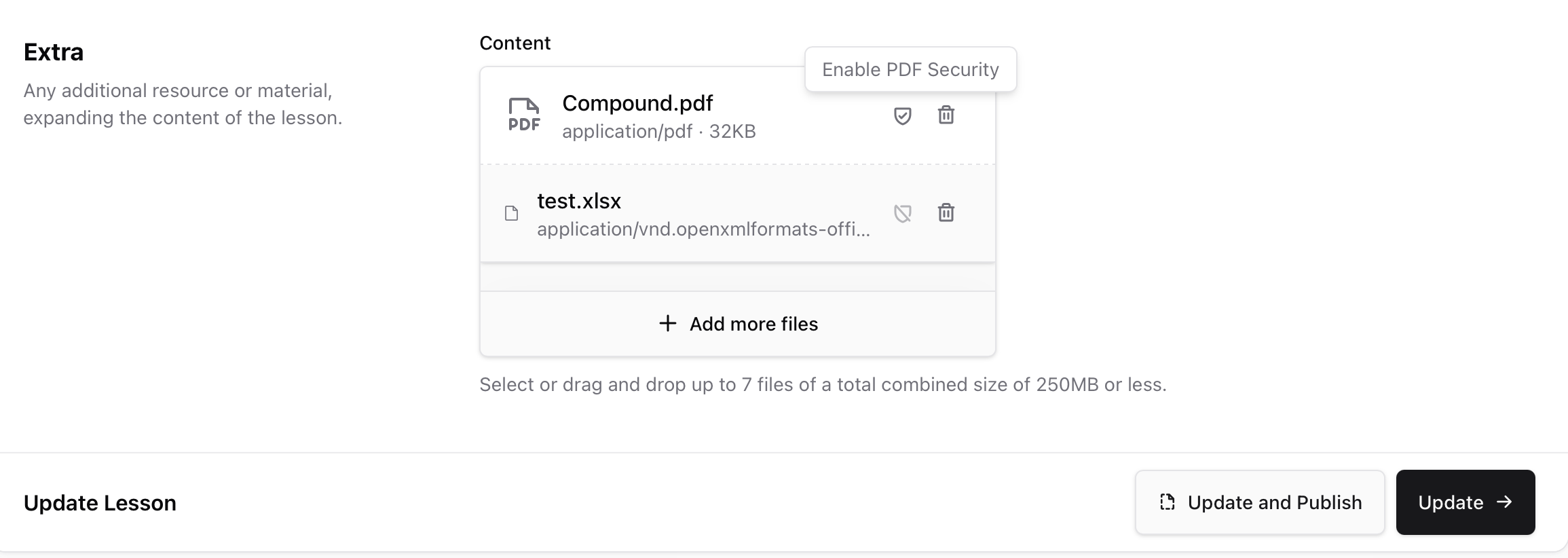 Enabling security inside lessons extras Enabling security inside lessons extras in Sherpo lesson editor