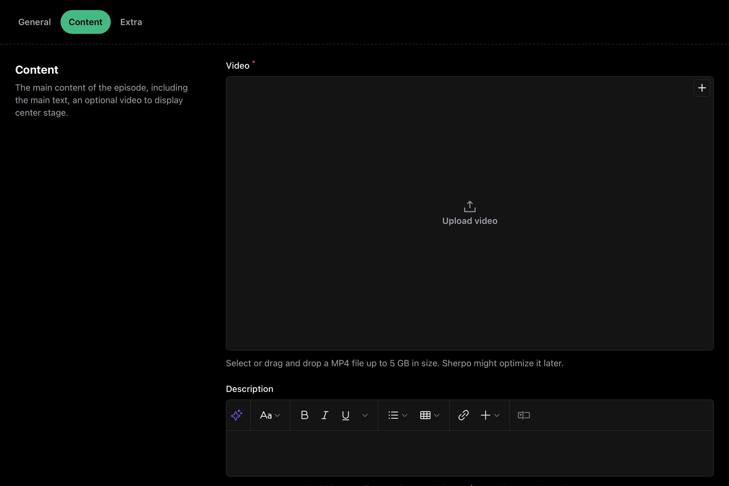 Episode content Episode content tab