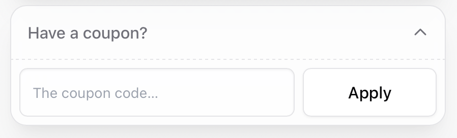 Coupon at checkout Apply coupon at checkout in a Sherpo-generated site