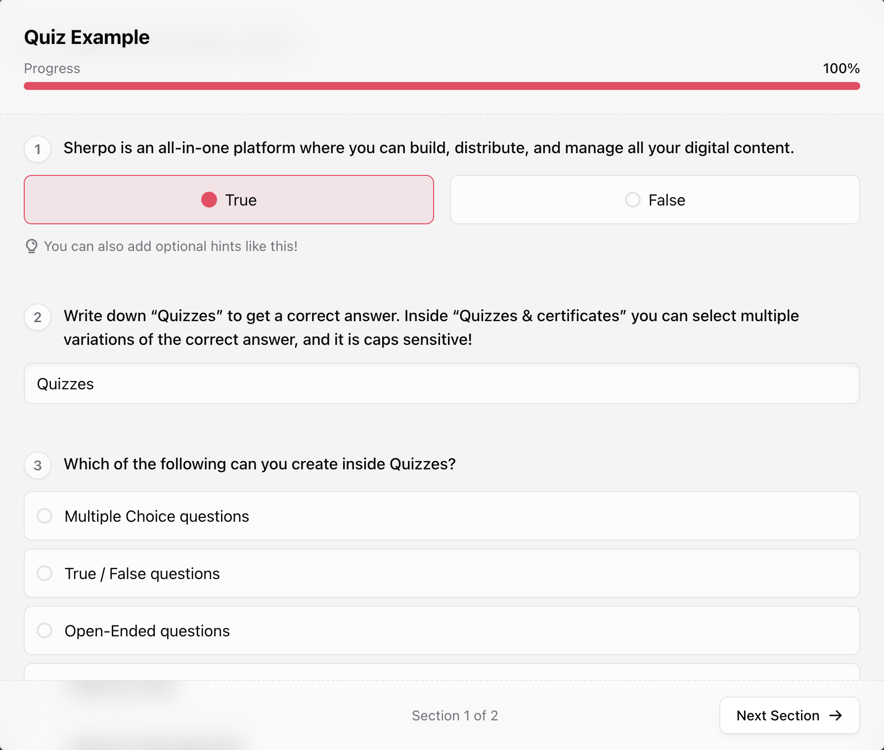 Quiz in progress Quiz in progress with true or false and multiple choice questions