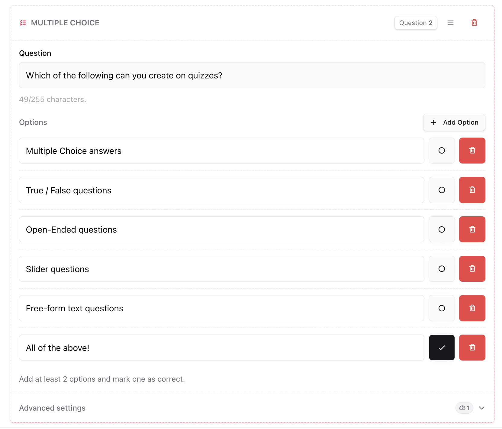 Multiple choice block Multiple choice question block editor