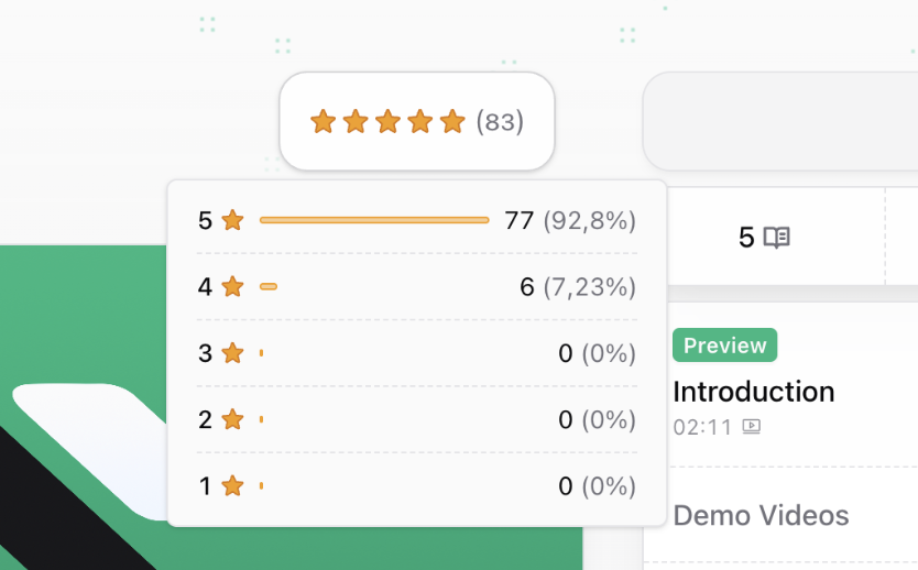 Hovering reviews Hovering over reviews on a Sherpo-generated site