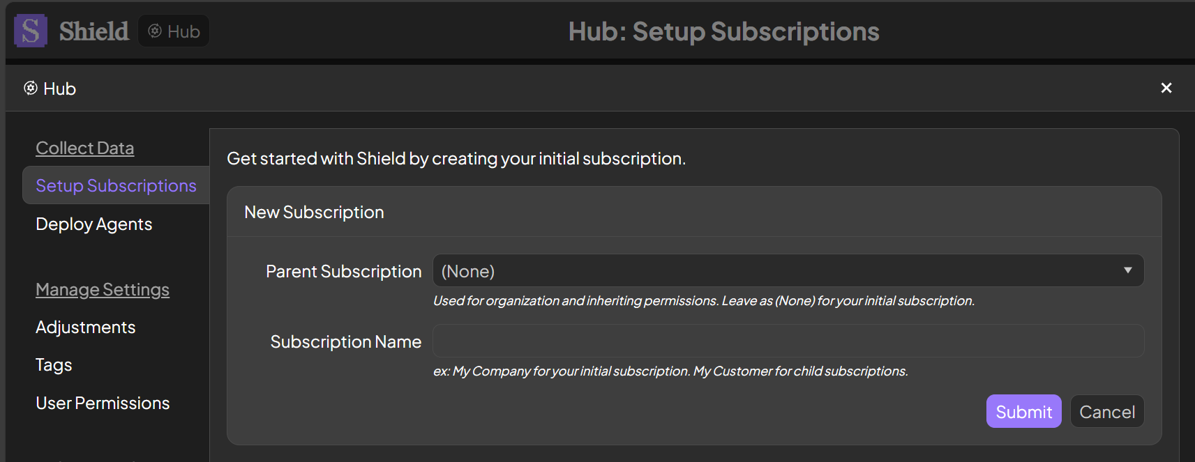 Setup Subscriptions Add