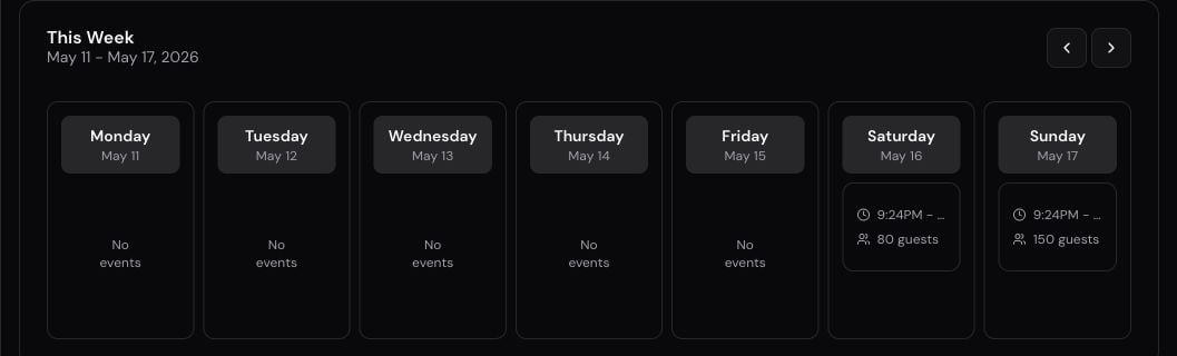 Dashboard This Week card showing the next seven days of scheduled events