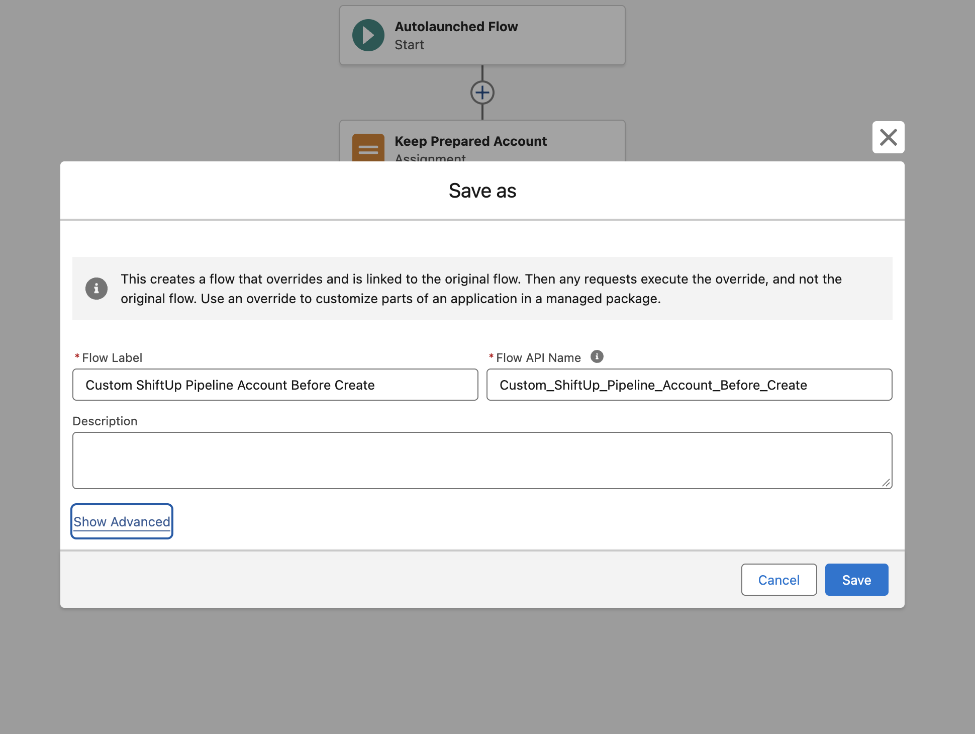 Create A New Flow Override For The Shift Up Flow