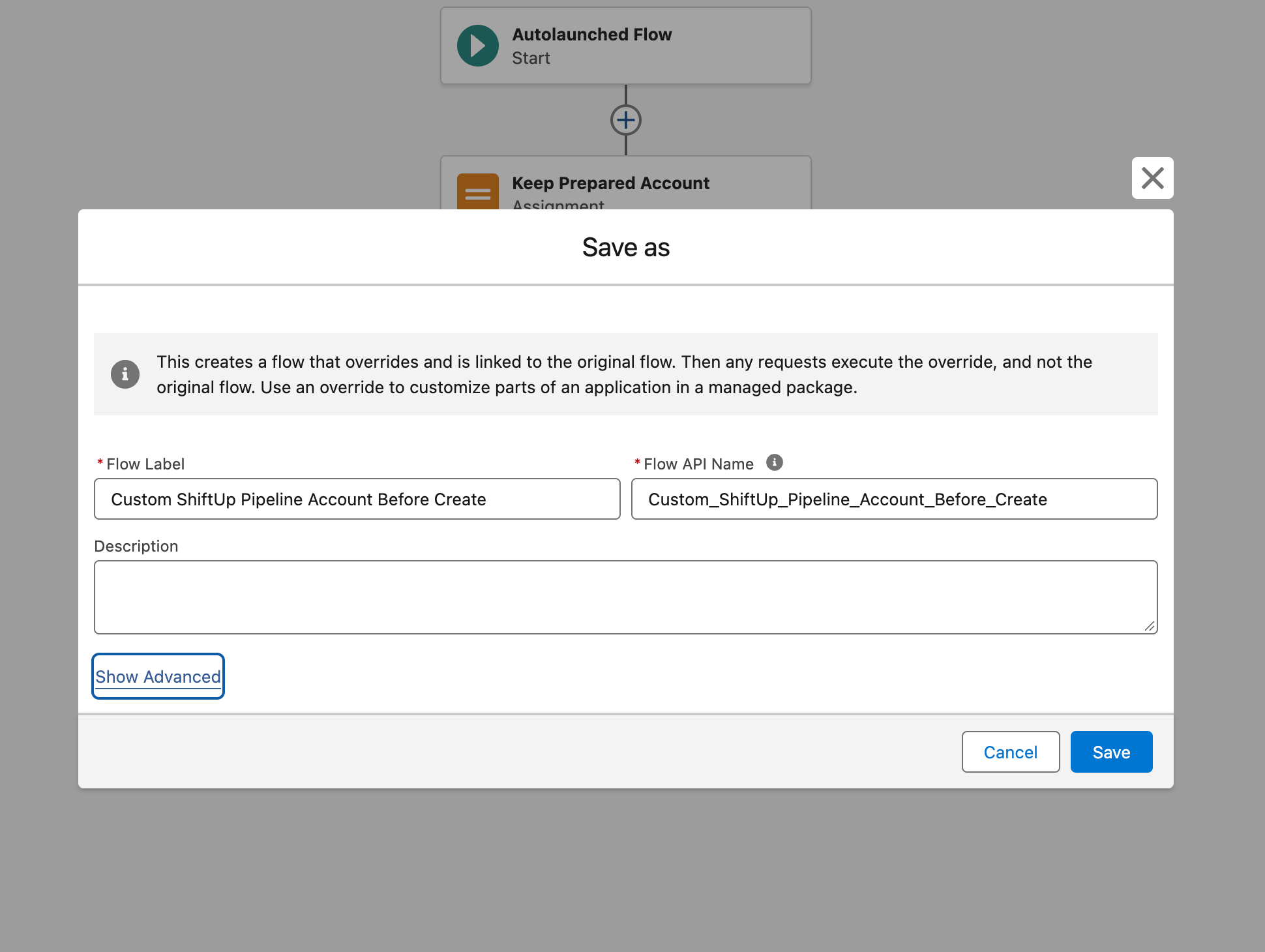Create A New Flow Override For The Shift Up Flow