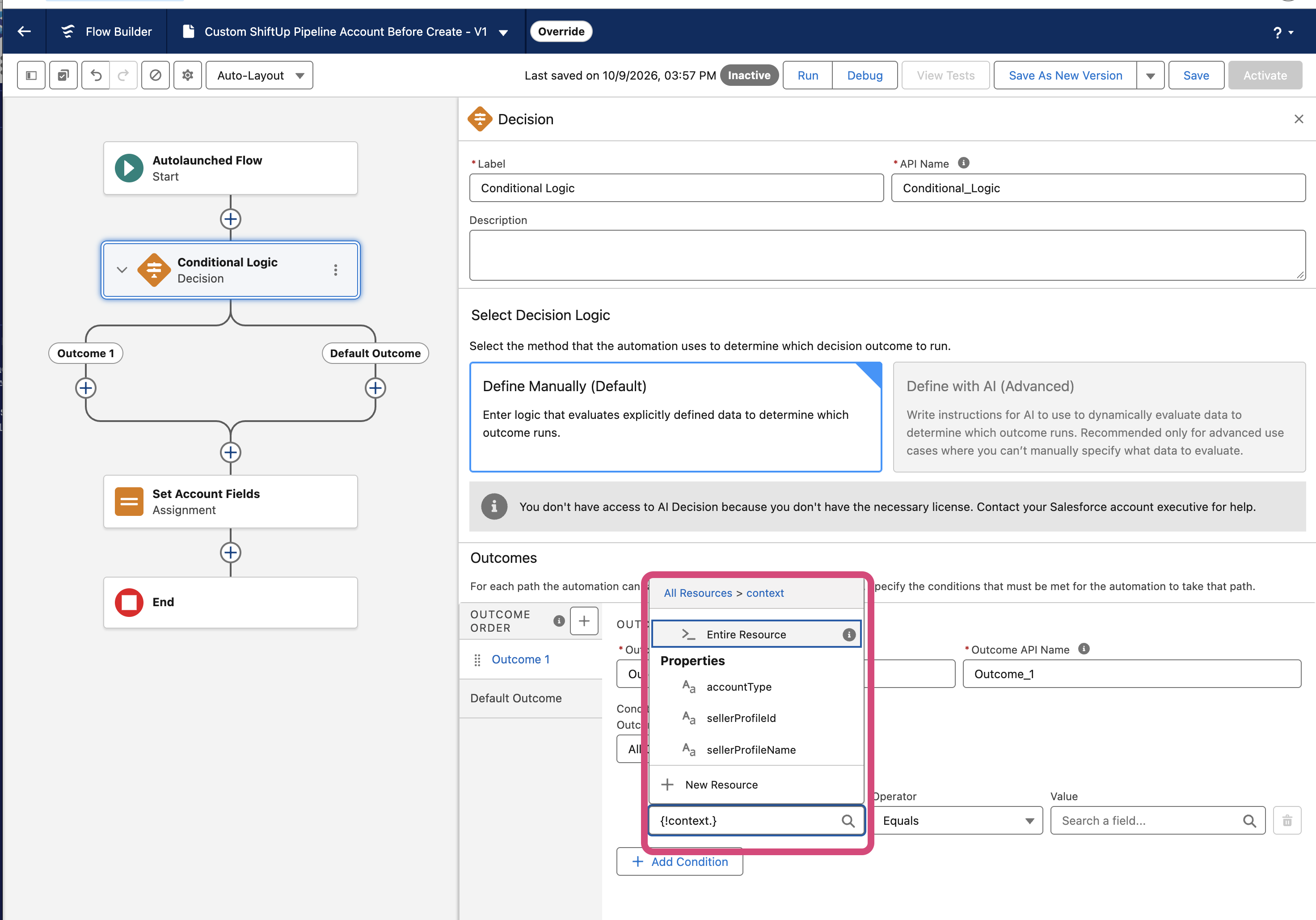 Explore Account Create Context Options