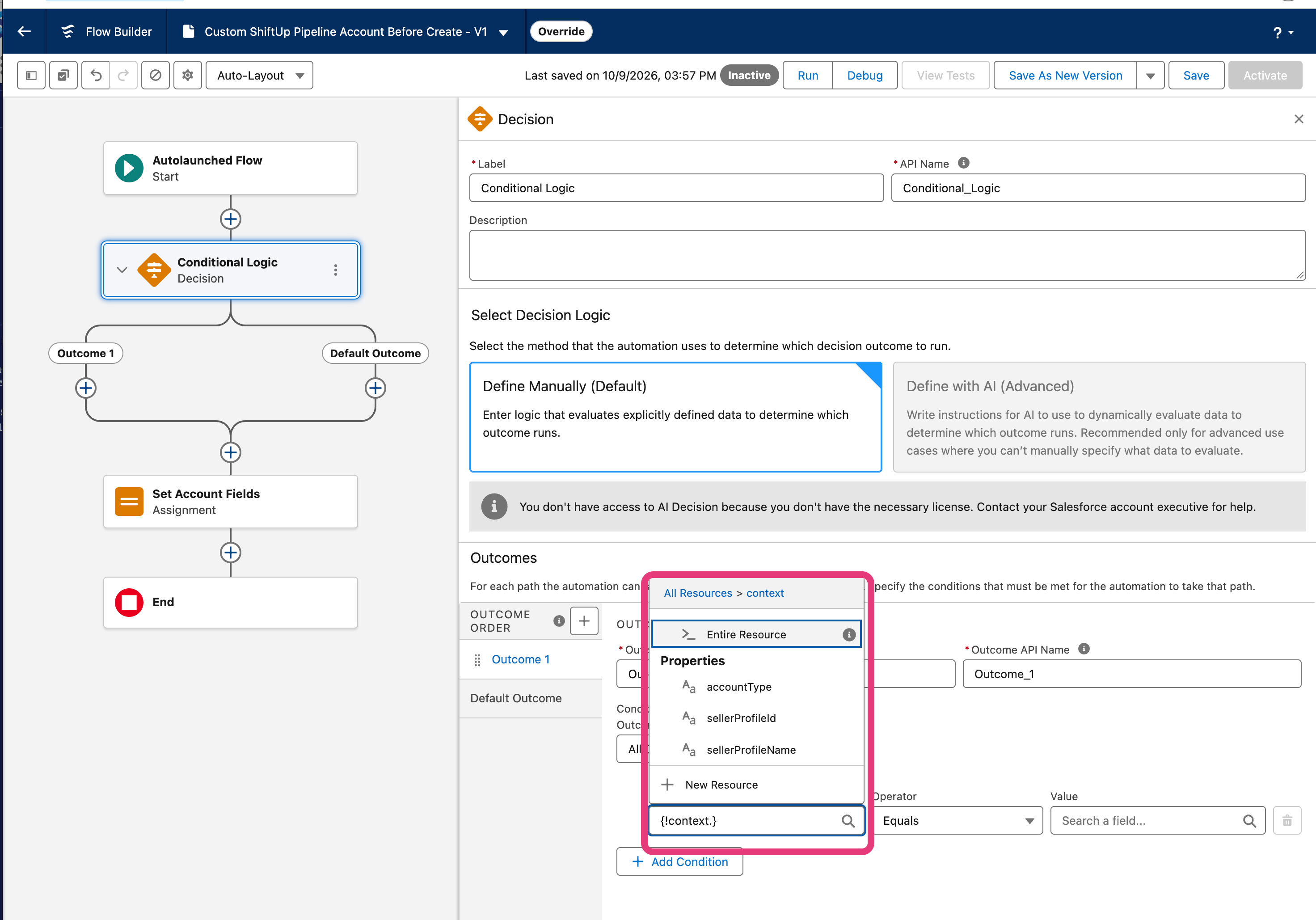 Explore Account Create Context Options