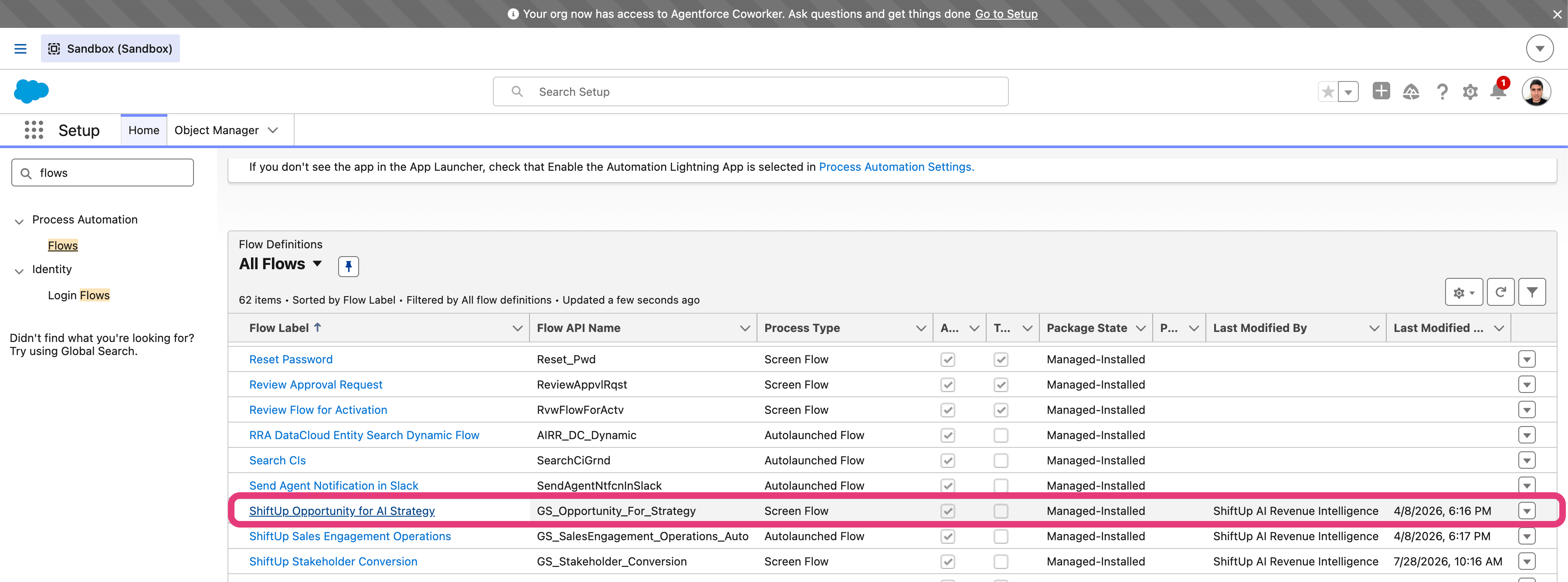 ShiftUp Opportunity for AI Strategy in the Flows list