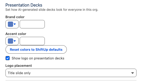 Presentation Decks branding settings