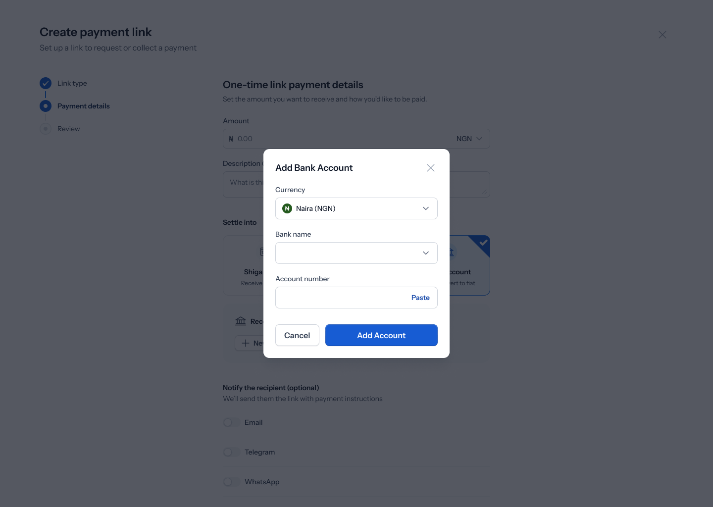 Add a new bank account