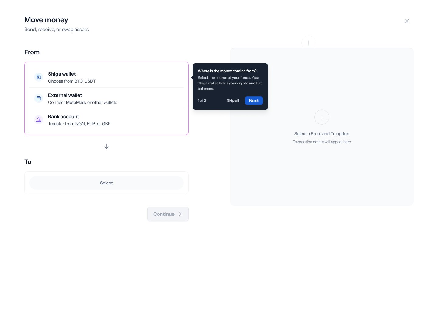 Move Money — choose From
