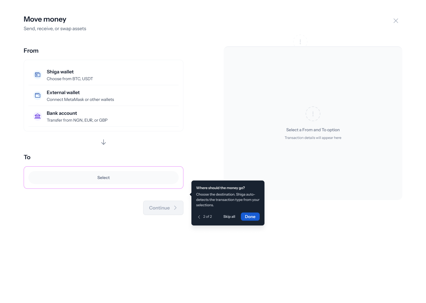 Move Money — choose To
