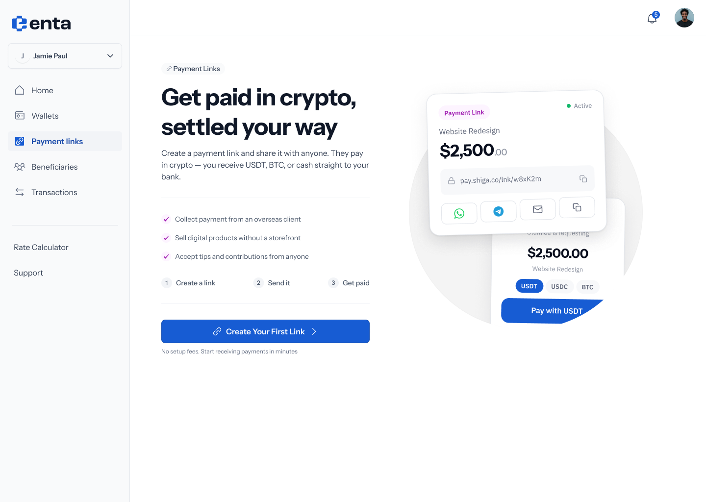 Payment Links, empty state