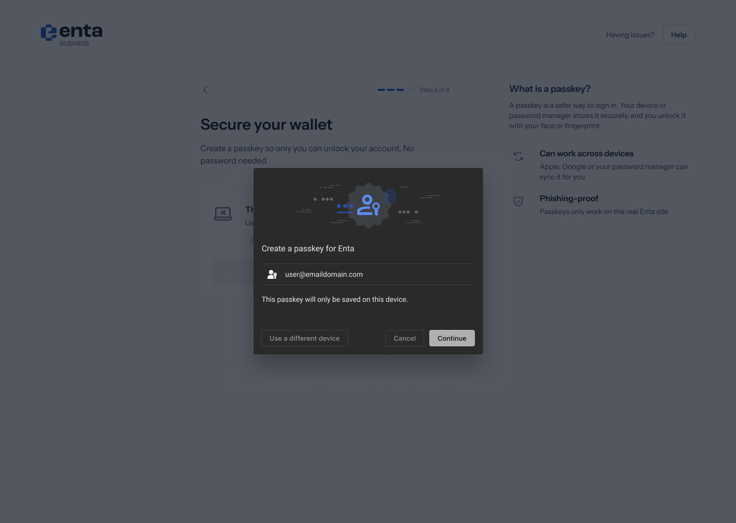 Chrome passkey dialog