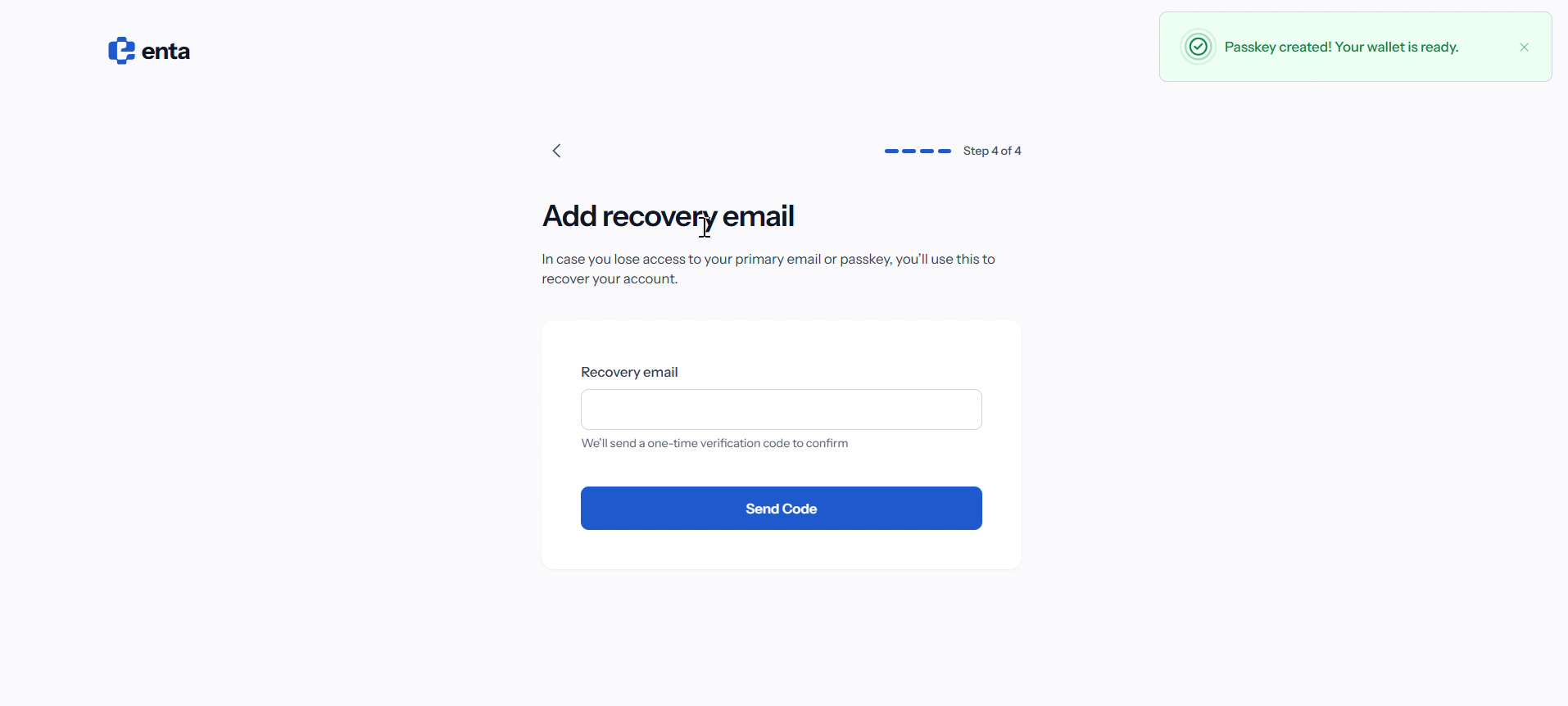 Add recovery email screen