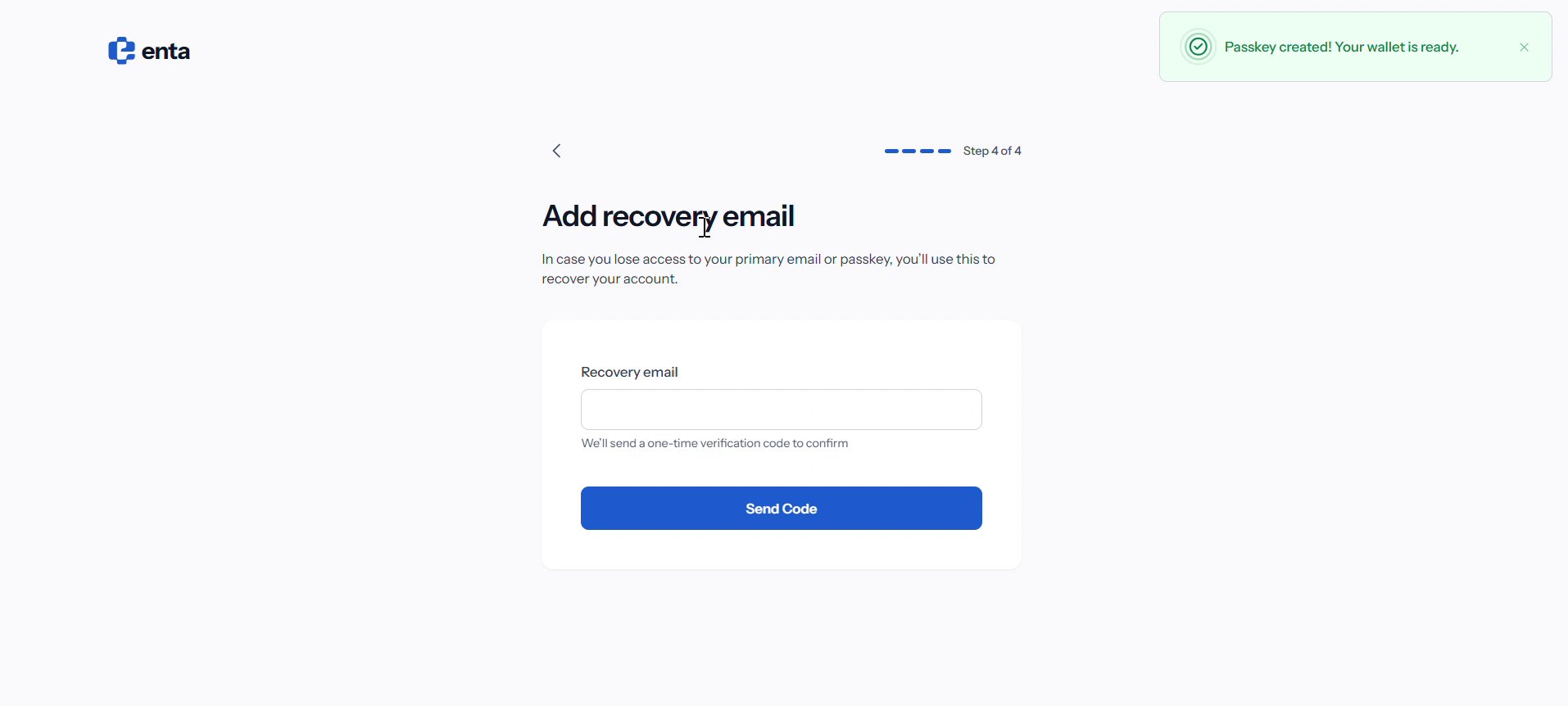 Add recovery email screen
