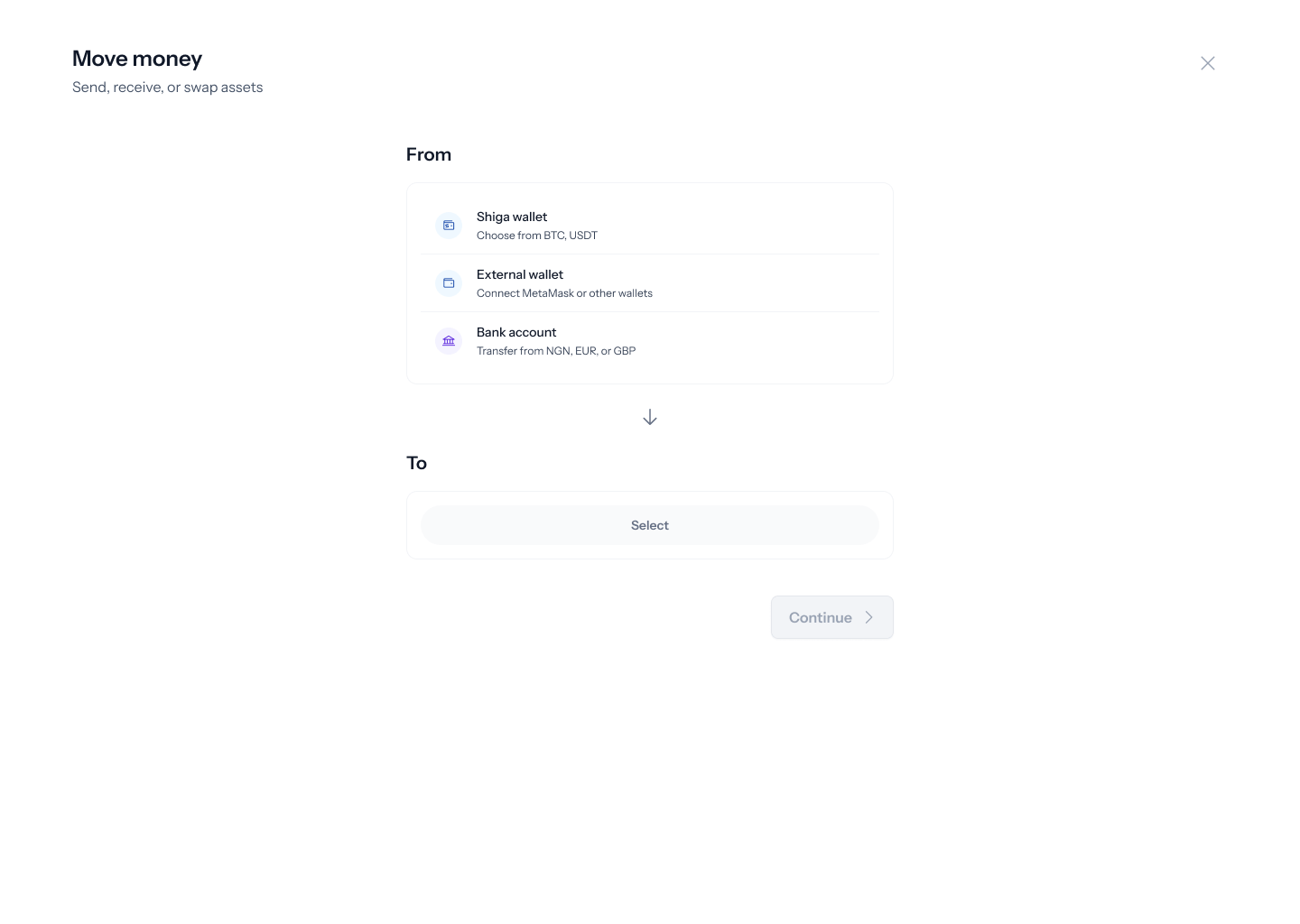 Move Money — choose To