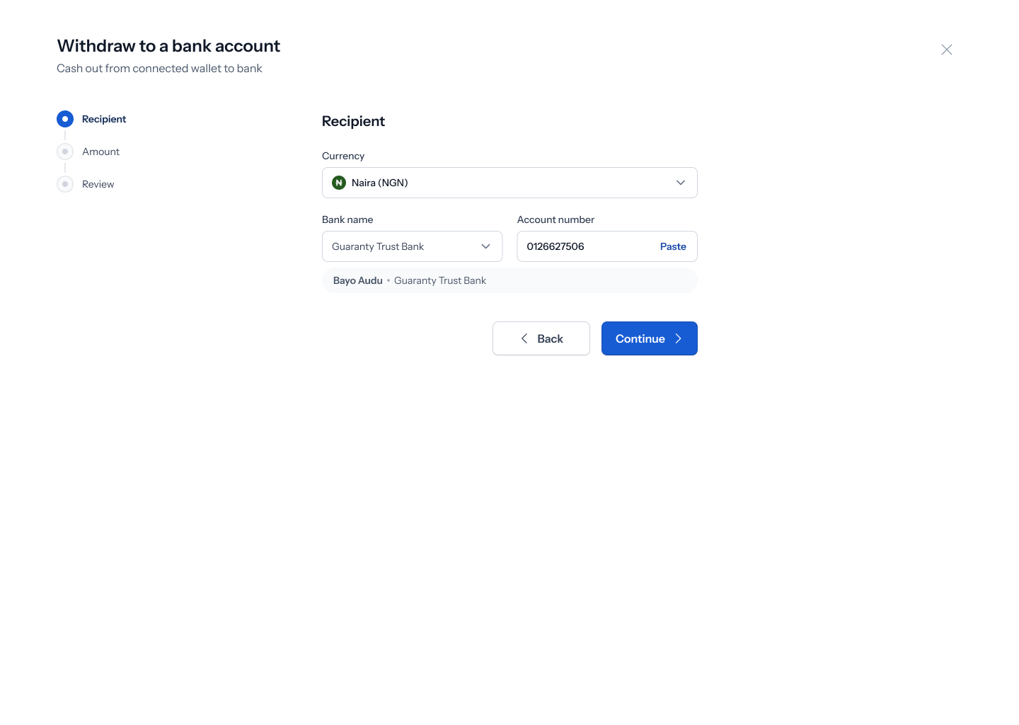 Bank details filled