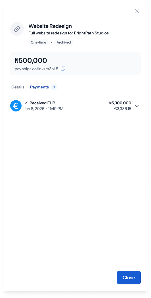 Payments tab