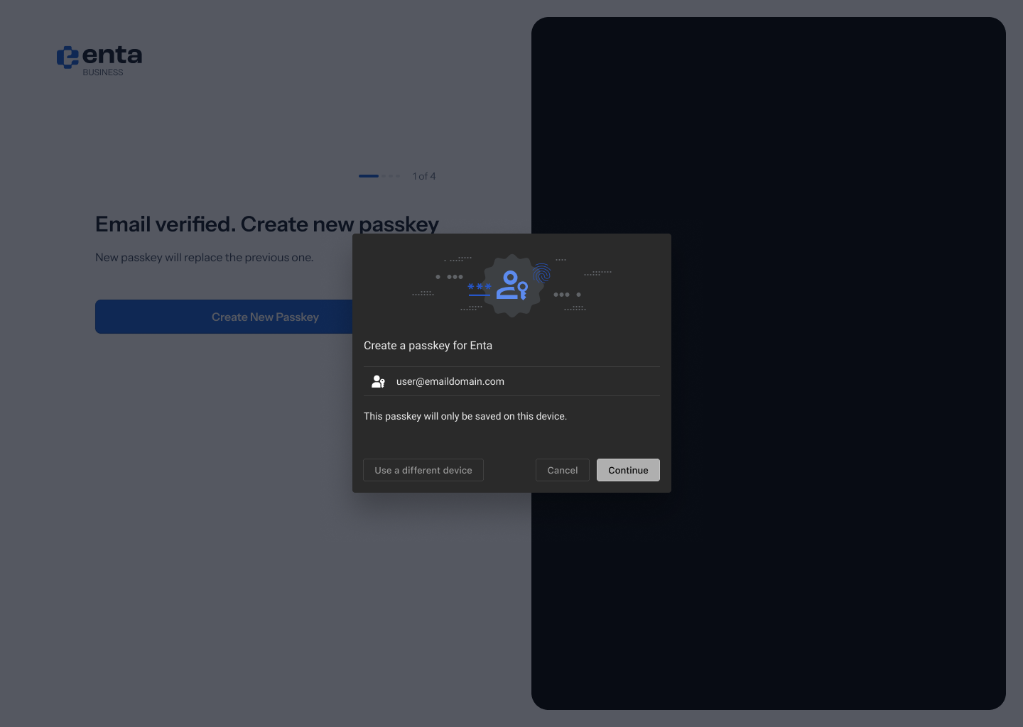 The browser's passkey prompt
