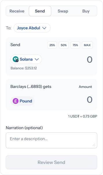 Sending to a bank, with the narration field