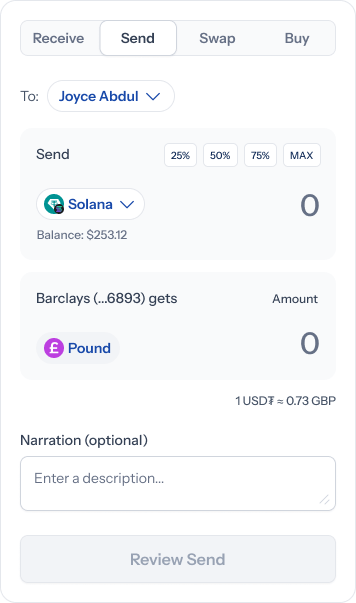 Sending to a bank, with the narration field