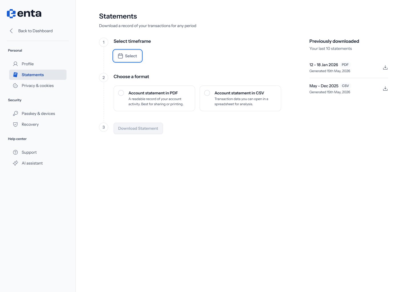 Statements — empty selection state
