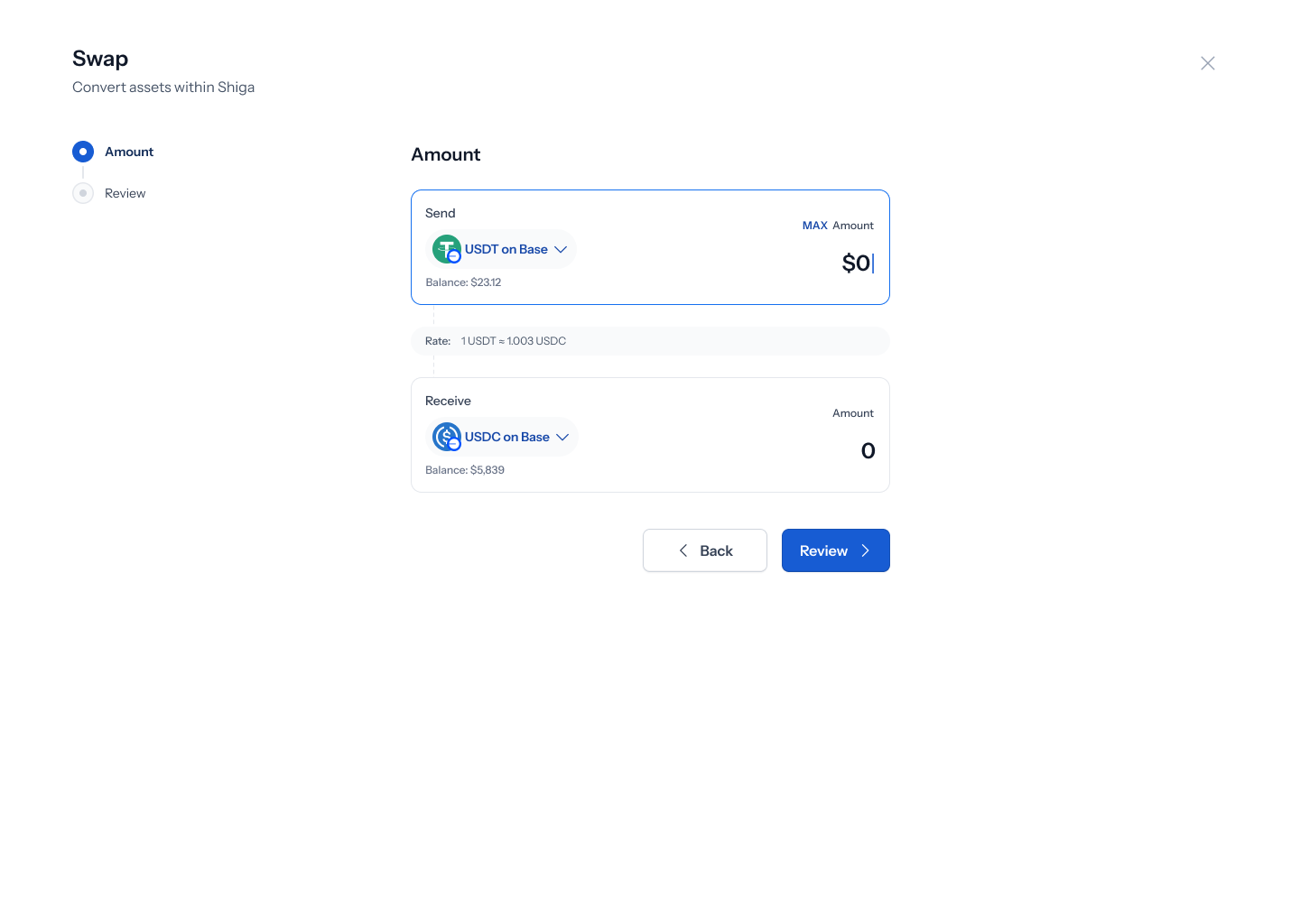 Entering the amount to send