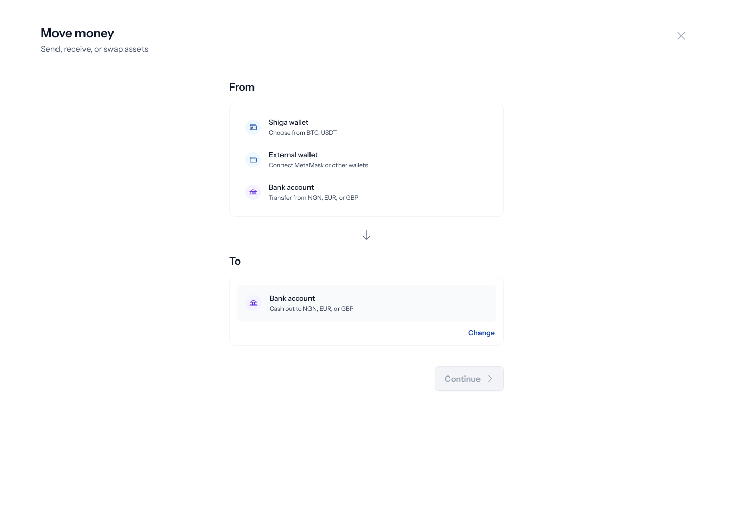 Move Money — choose From