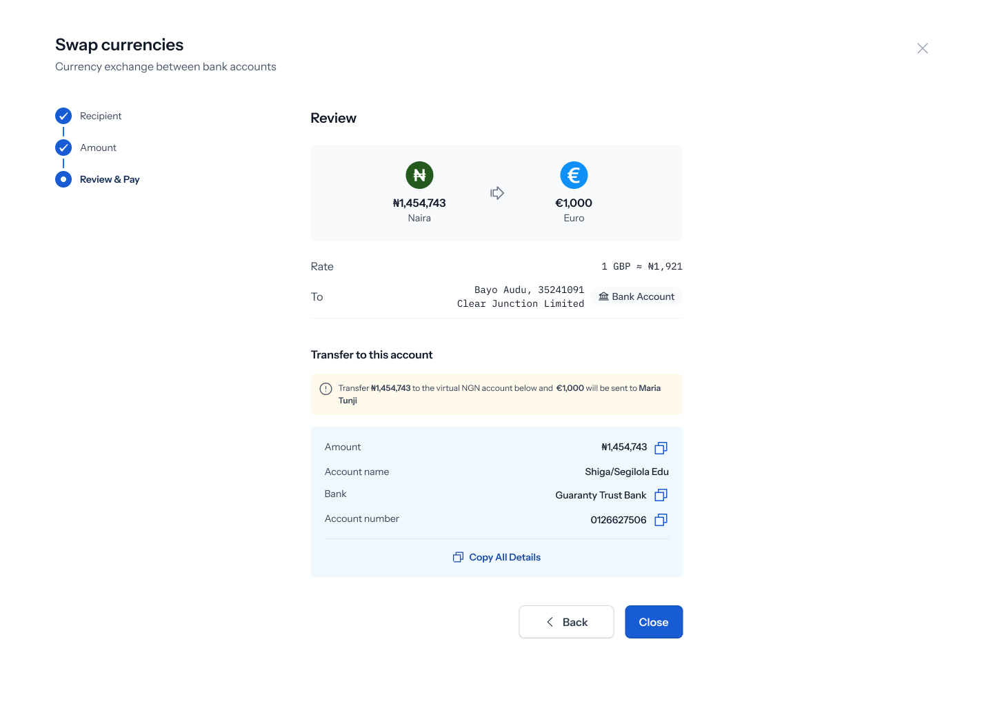 Review and pay