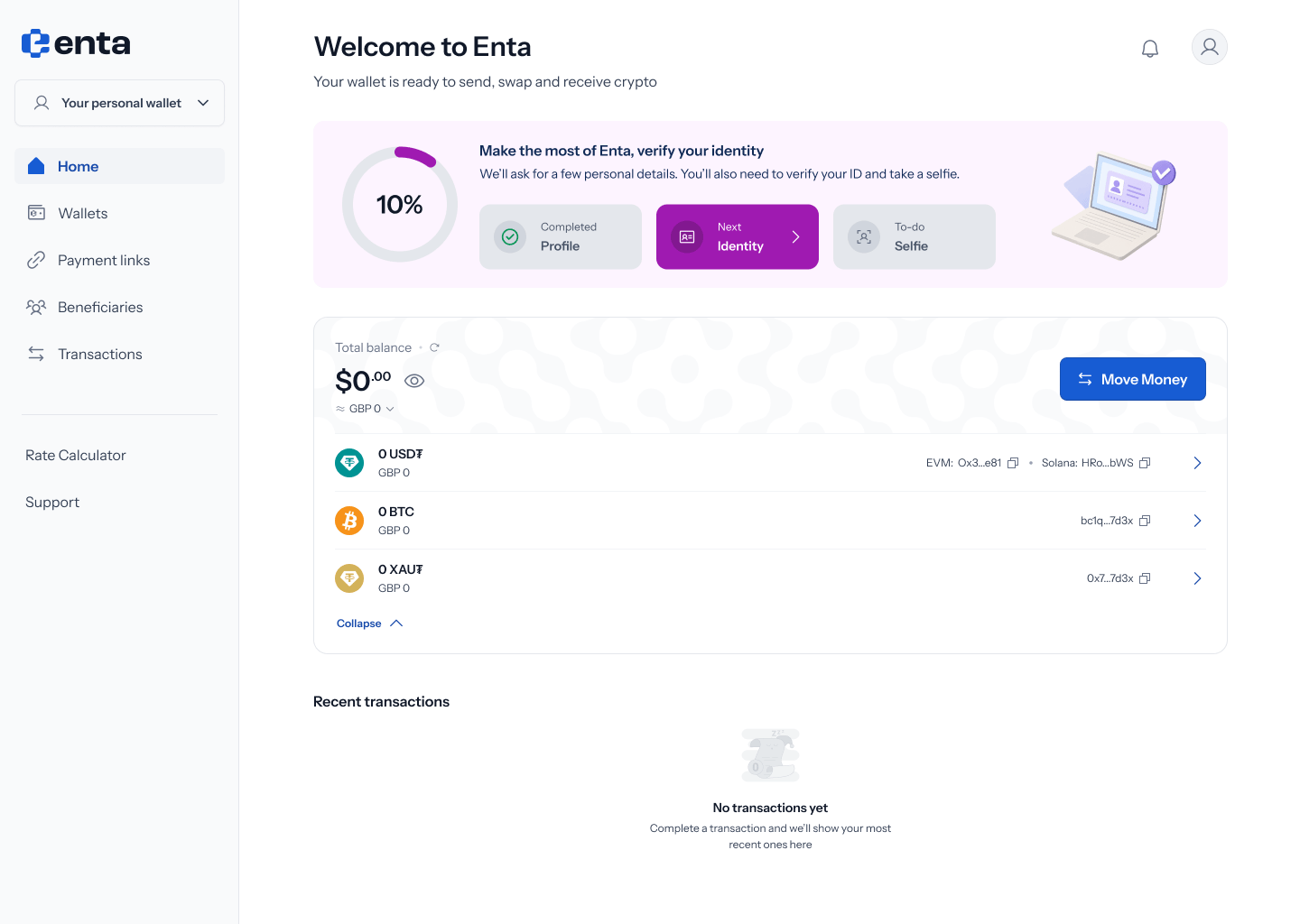 Home screen — KYC drop-off state