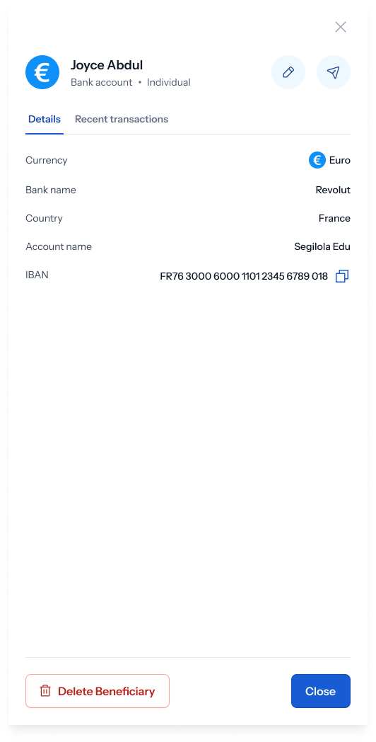 Euro bank account details
