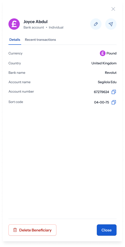 Pound bank account details