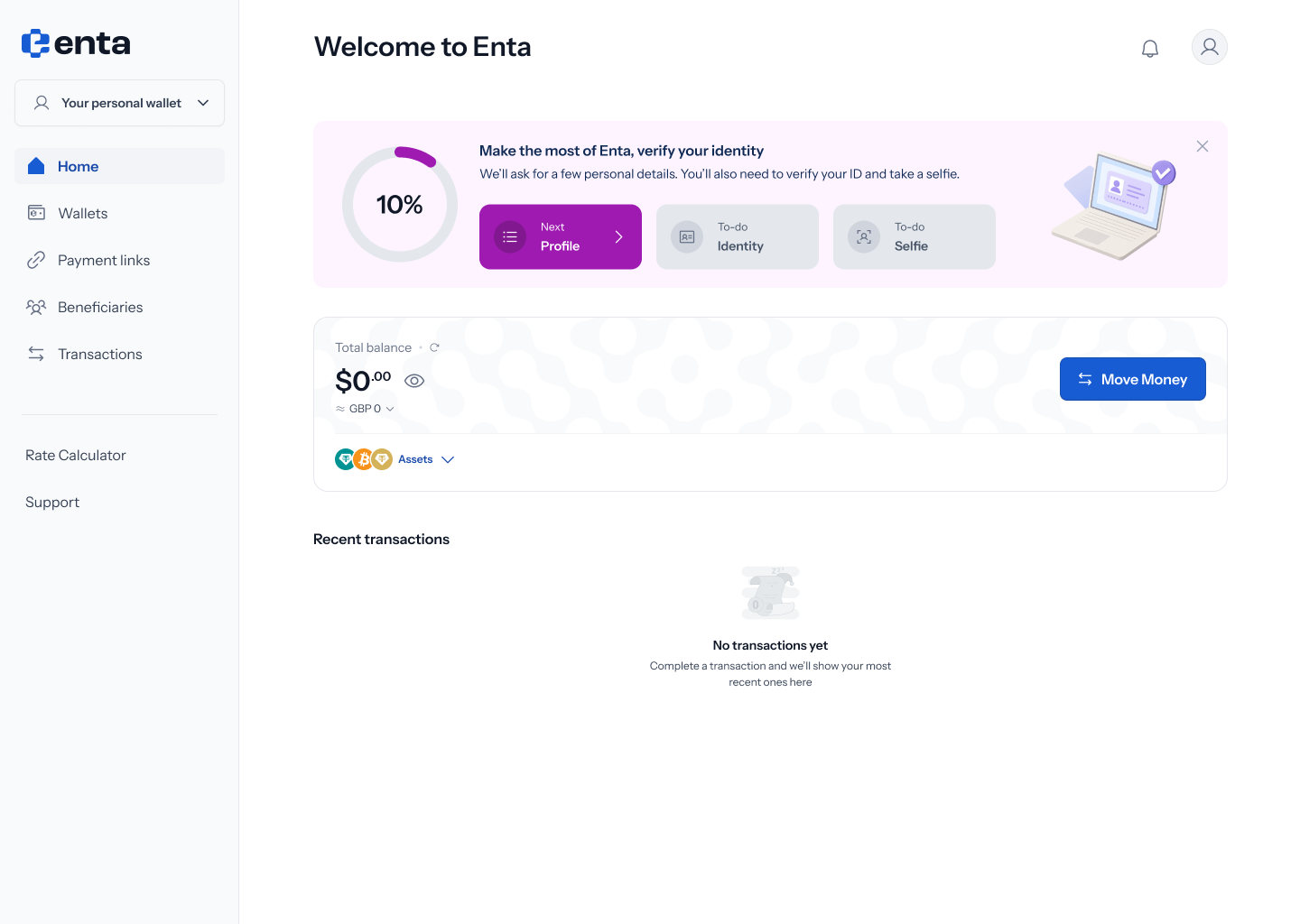 The Assets row on the Home screen, collapsed