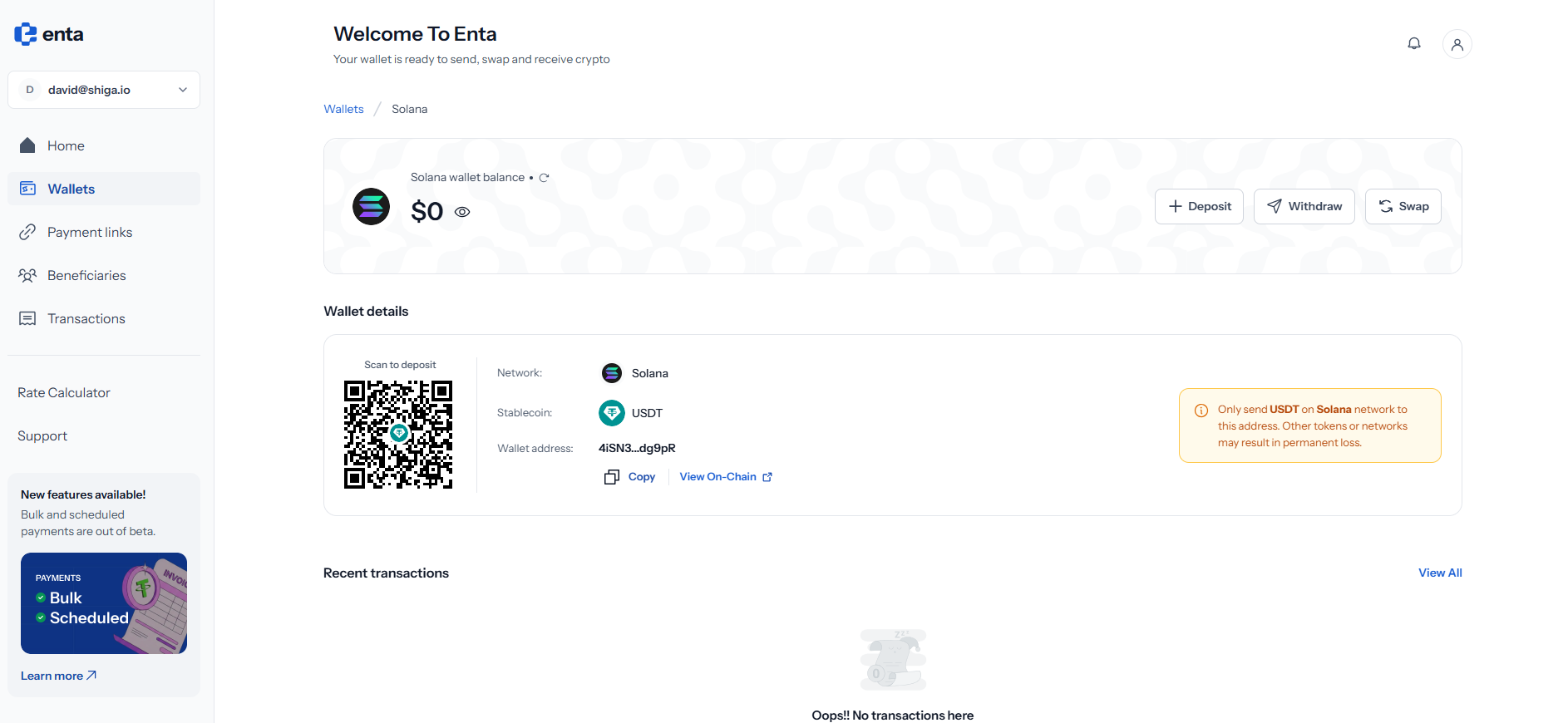 The Solana USD₮ wallet