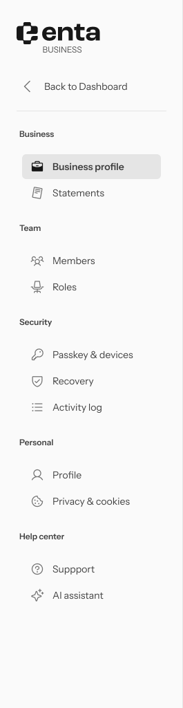 Settings — Business