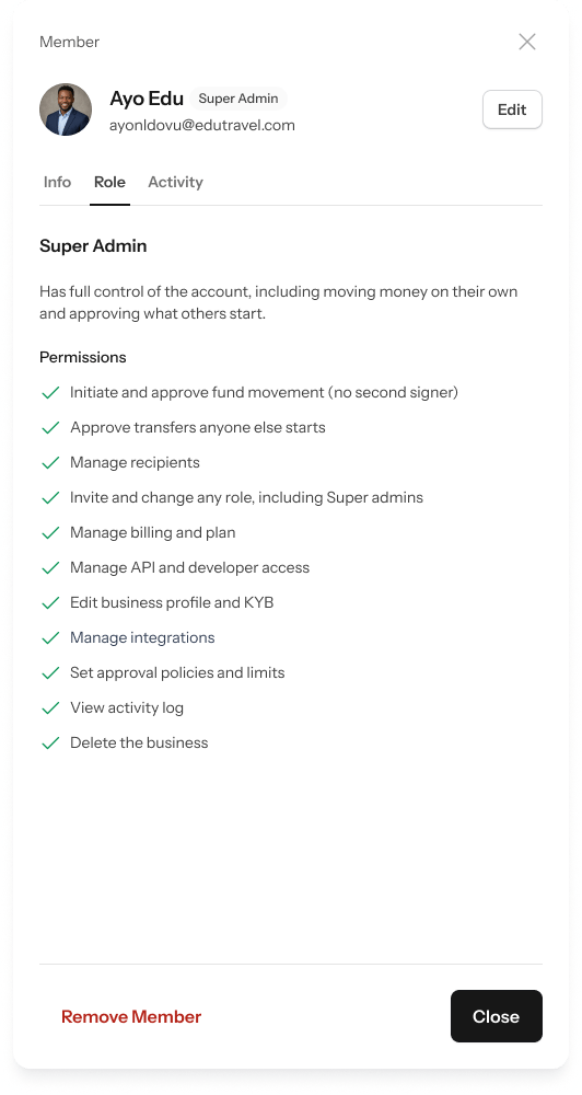 Manage member — role
